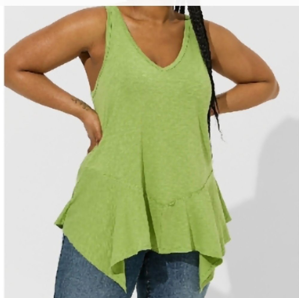 Green Hankerchief V-Neck Super Soft Tank